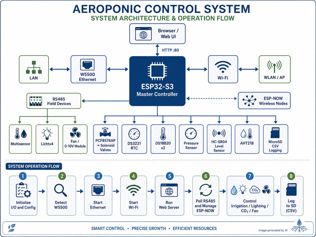 ESP32-S3 Hybrid Aeroponic Controller with W5500, RS485 and ESP-NOW, 시스템 구조