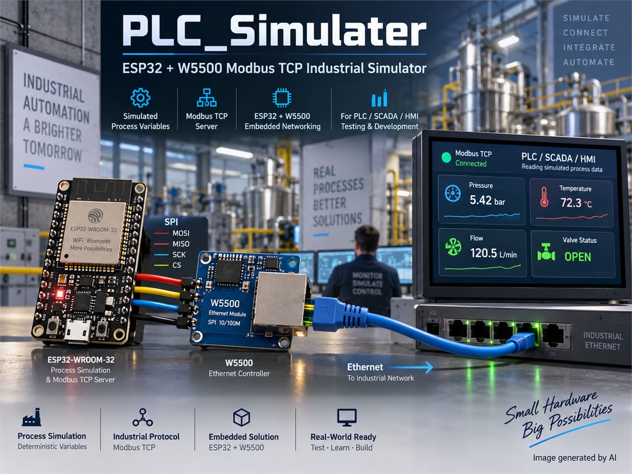 IndustrialSimulator: ESP32-WROOM32 and W5500 Modbus TCP Process Simulator, 개요