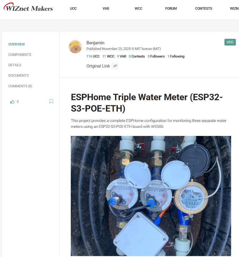 3. ESPHome Triple Water Meter (ESP32-S3-POE-ETH)