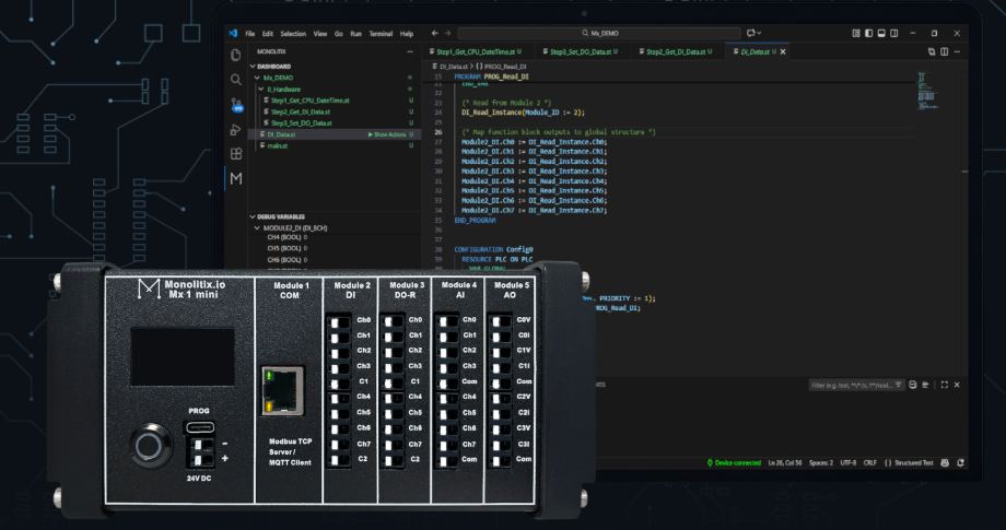 Monolitix : A compact PLC you program in VS Code., Overview