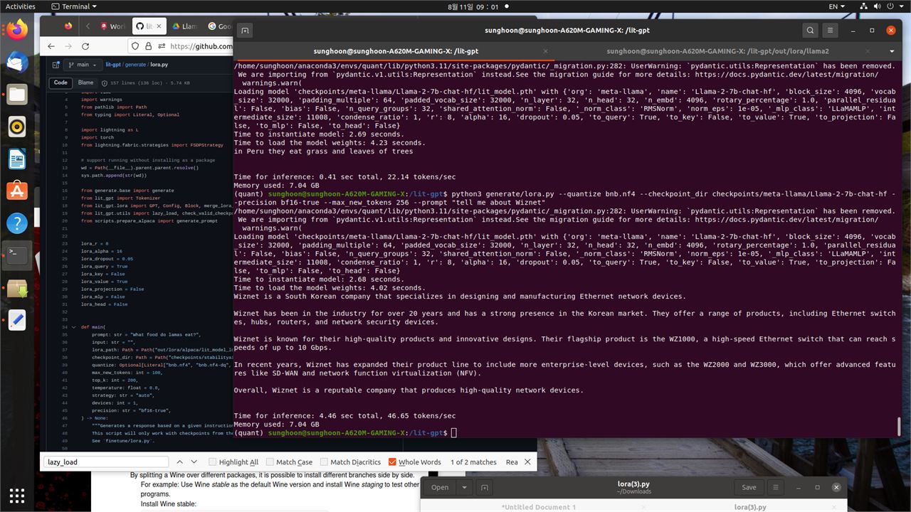 Llama2 fine-tuned model inference in RTX4070 (feat. W5100s)
