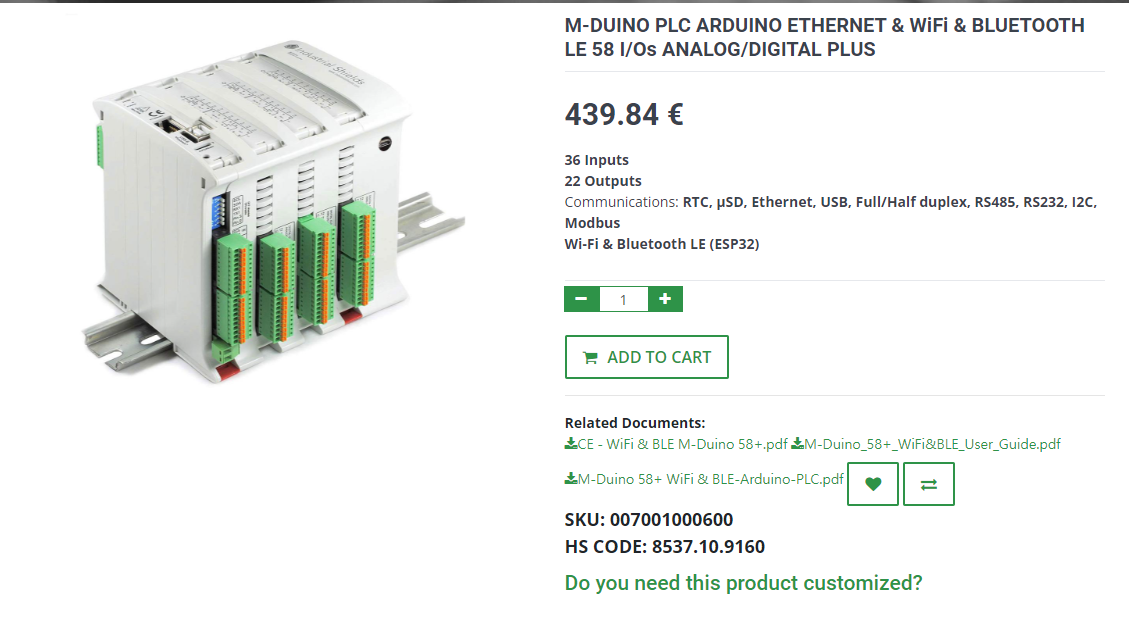 M-DUINO PLC ARDUINO ETHERNET & WiFi & BLUETOOTH LE 58 I/Os ANALOG/DIGITAL PLUS