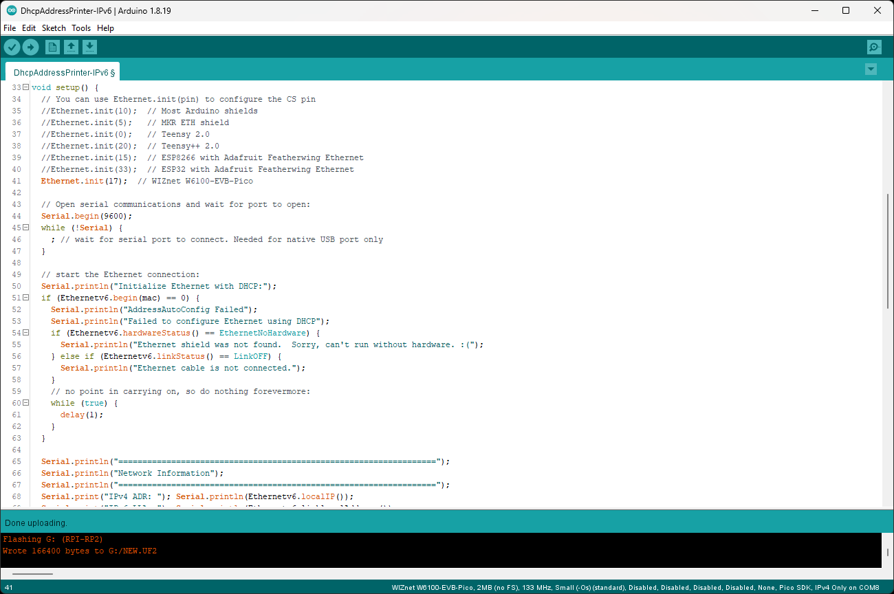 IPv4/IPv6 W6100-EVB-Pico with Arduino IDE