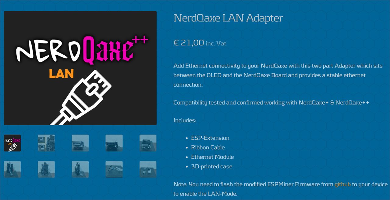 NerdQaxe LAN Adapter – ESP-Based Controller Add-on with WIZnet W5500 Ethernet Module