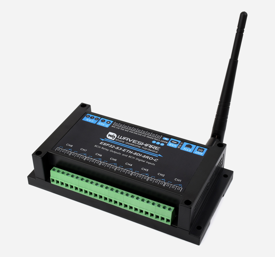 Industrial 8-Channel ESP32-S3 WiFi Relay Module, Onboard Isolated CAN Interface, Built-in Xtensa 32-bit LX7 Dual-core Process