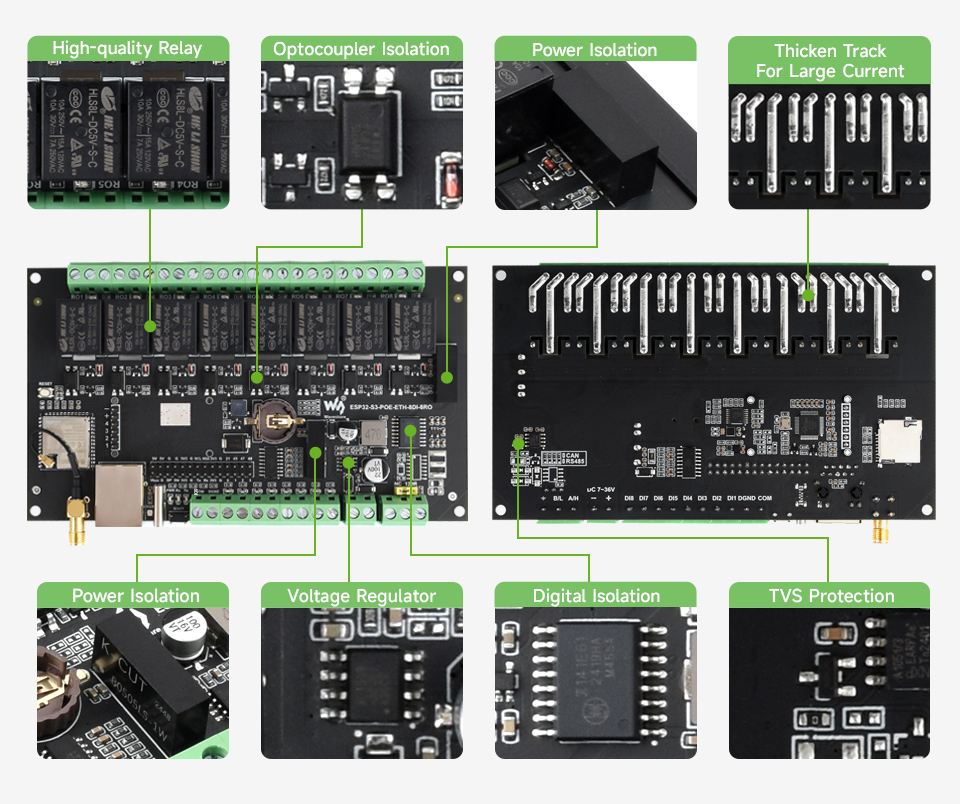 Industrial 8-Channel ESP32-S3 WiFi Relay Module, Onboard Isolated CAN Interface, Built-in Xtensa 32-bit LX7 Dual-core Process