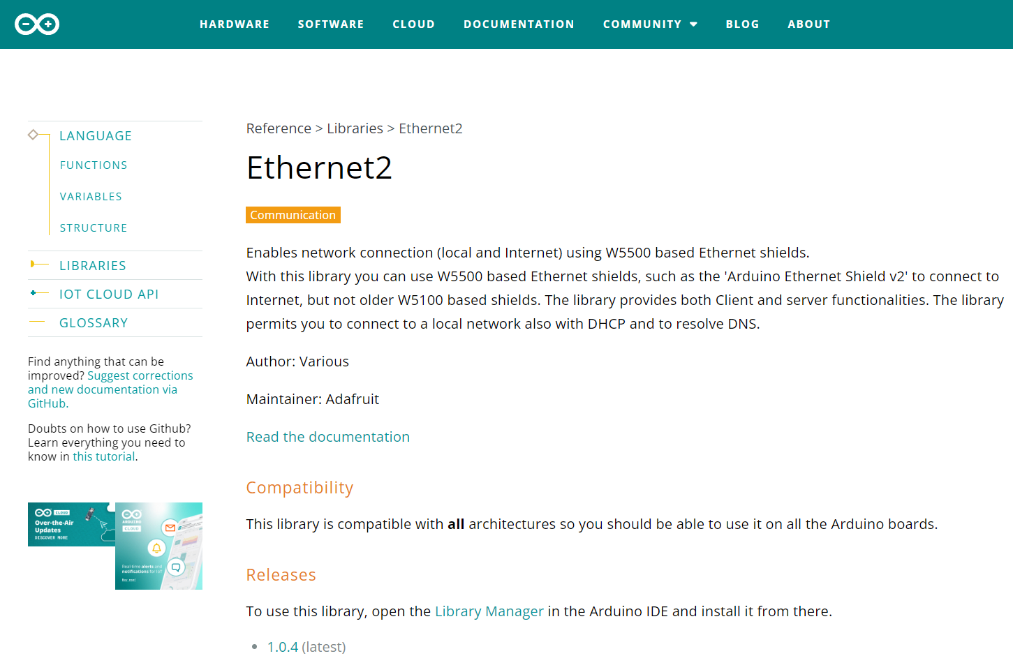 Using the Ethernet2 Library with W5500