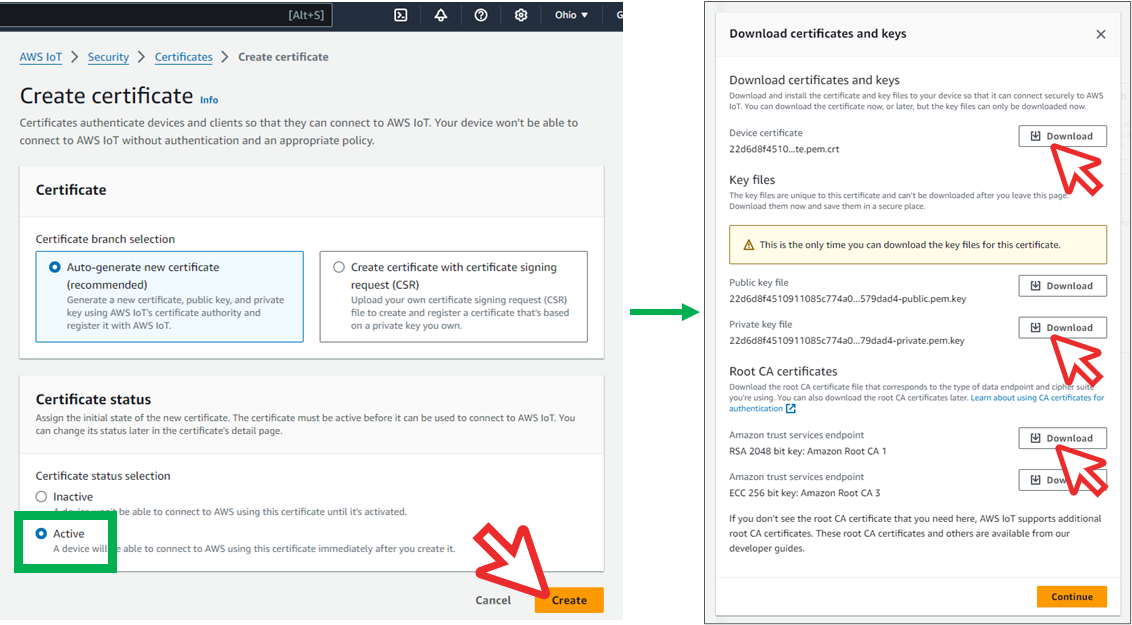 create certificate and download files