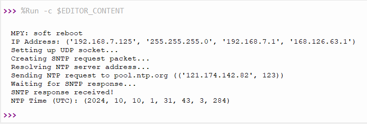 W55RP20-EVB-PICO SNTP example, Run