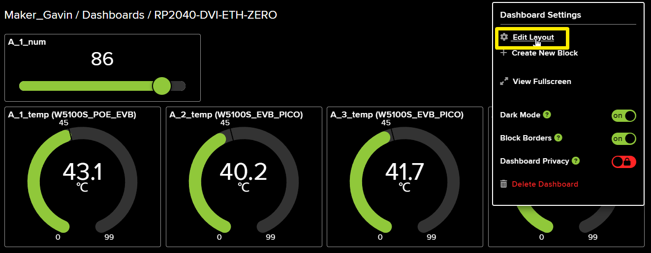 RP2040-ETH-DVI-ZERO: Adafruit IO Dashboard Monitor ( HDMI / DVI Mode )