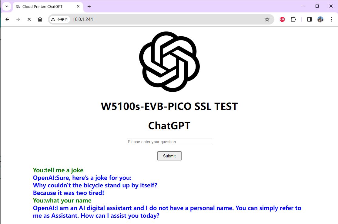 Step 5. Take ChatGPT as an example to do SSL communication of W5100S-EVB-PICO