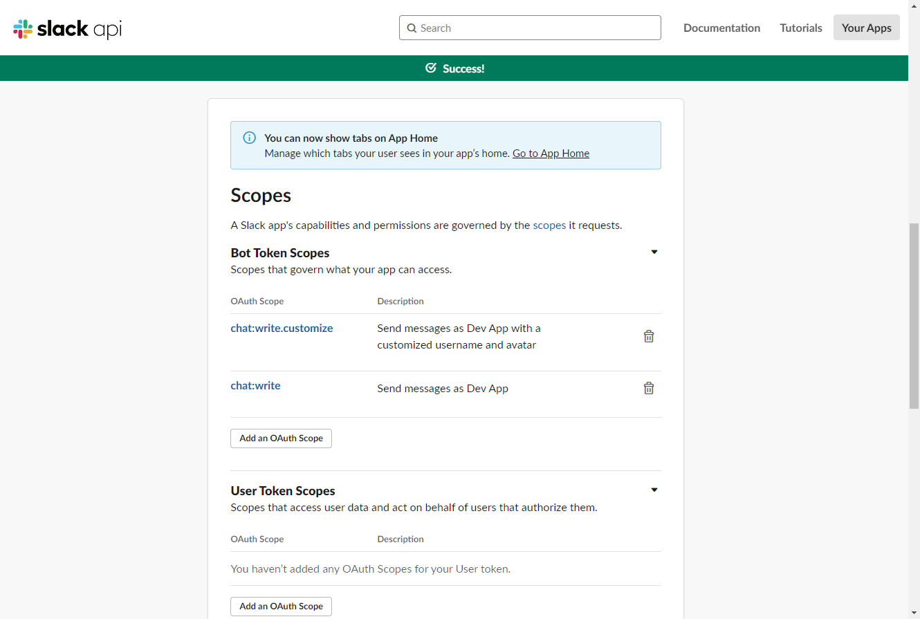 App creation and API token issuance