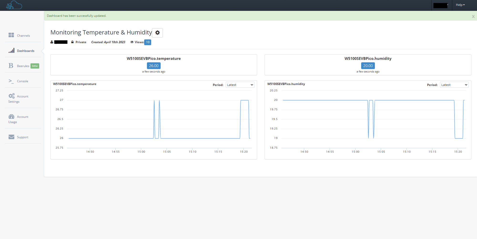 5. Monitoring Data on Beebotte Dashboard