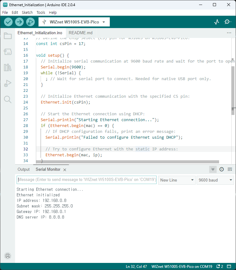 Getting Started with W5100S Ethernet Controller and Arduino IDE, result