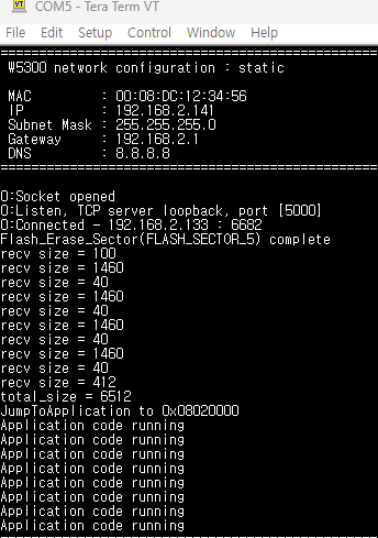 W5300_STM32F429_FWUP Example, Test Exmample