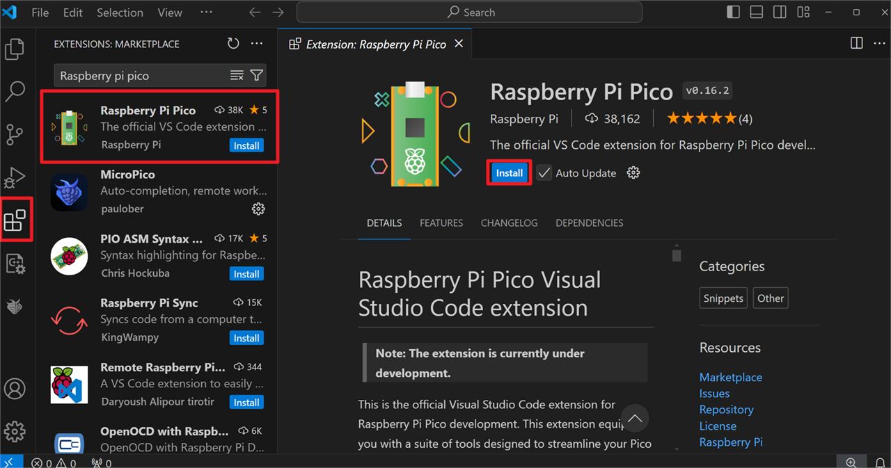 Step 2: Install the Raspberry Pi Pico Extension in VS Code