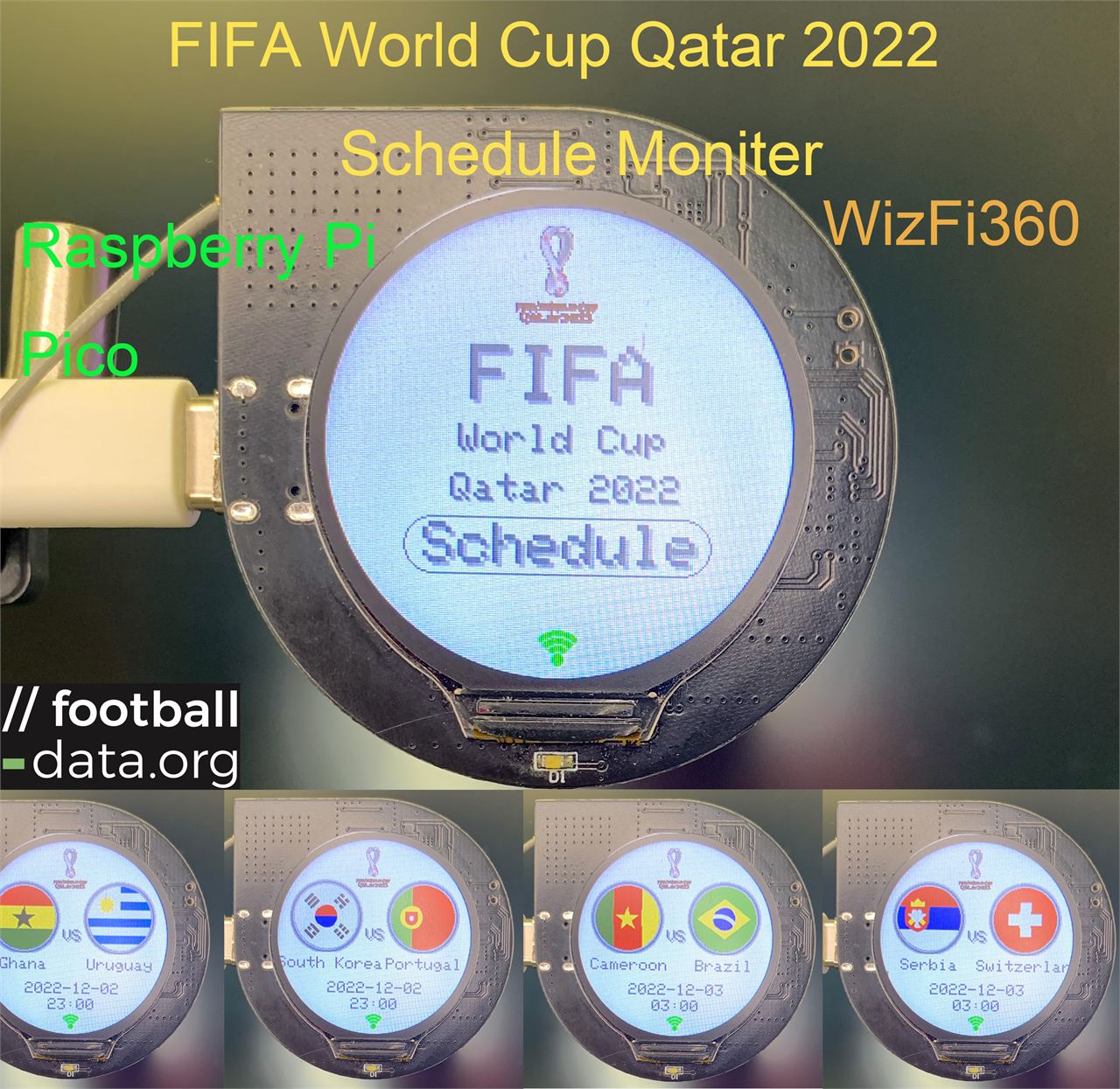 FIFA World Cup 2022 Schedule Monitor(Raspberry Pi Pico & WizFi360 &Football-data)