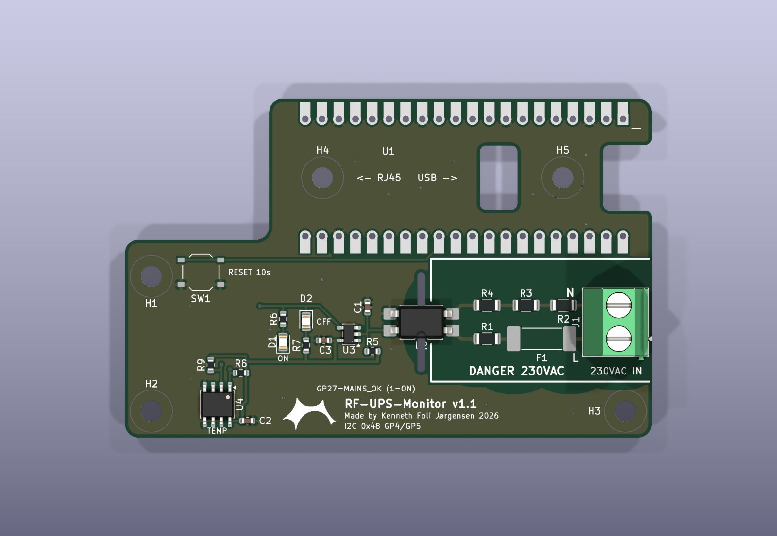Original top-view render of the RF-UPS-Monitor carrier without the PoE module