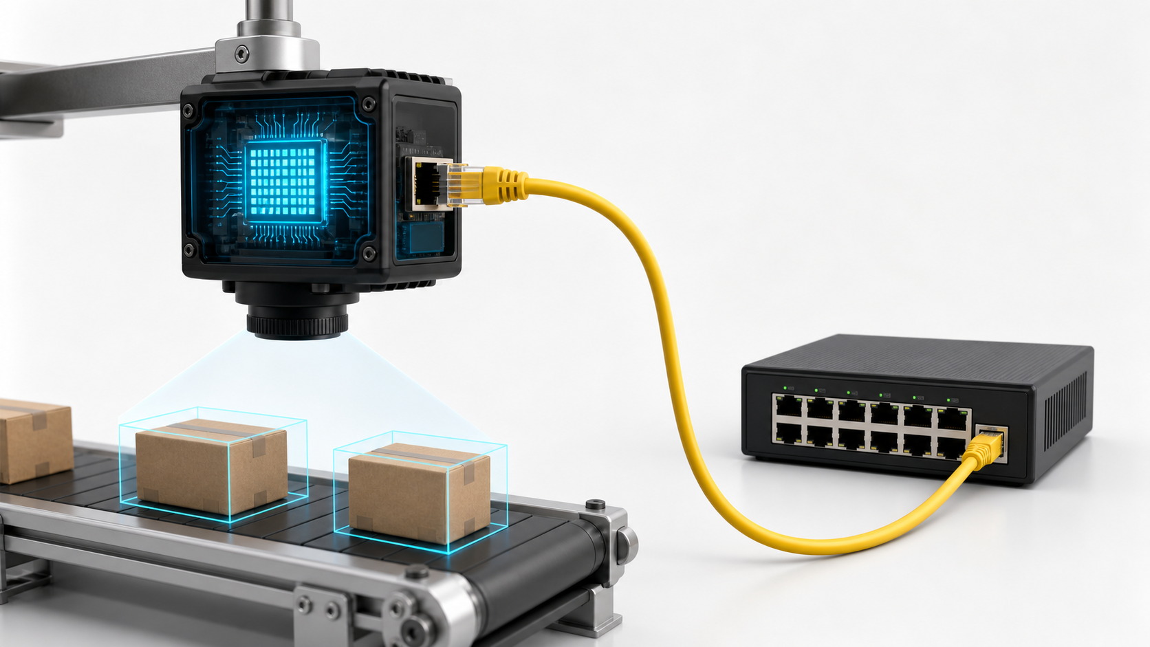 Generic conceptual view of a PoE edge AI camera deployment
