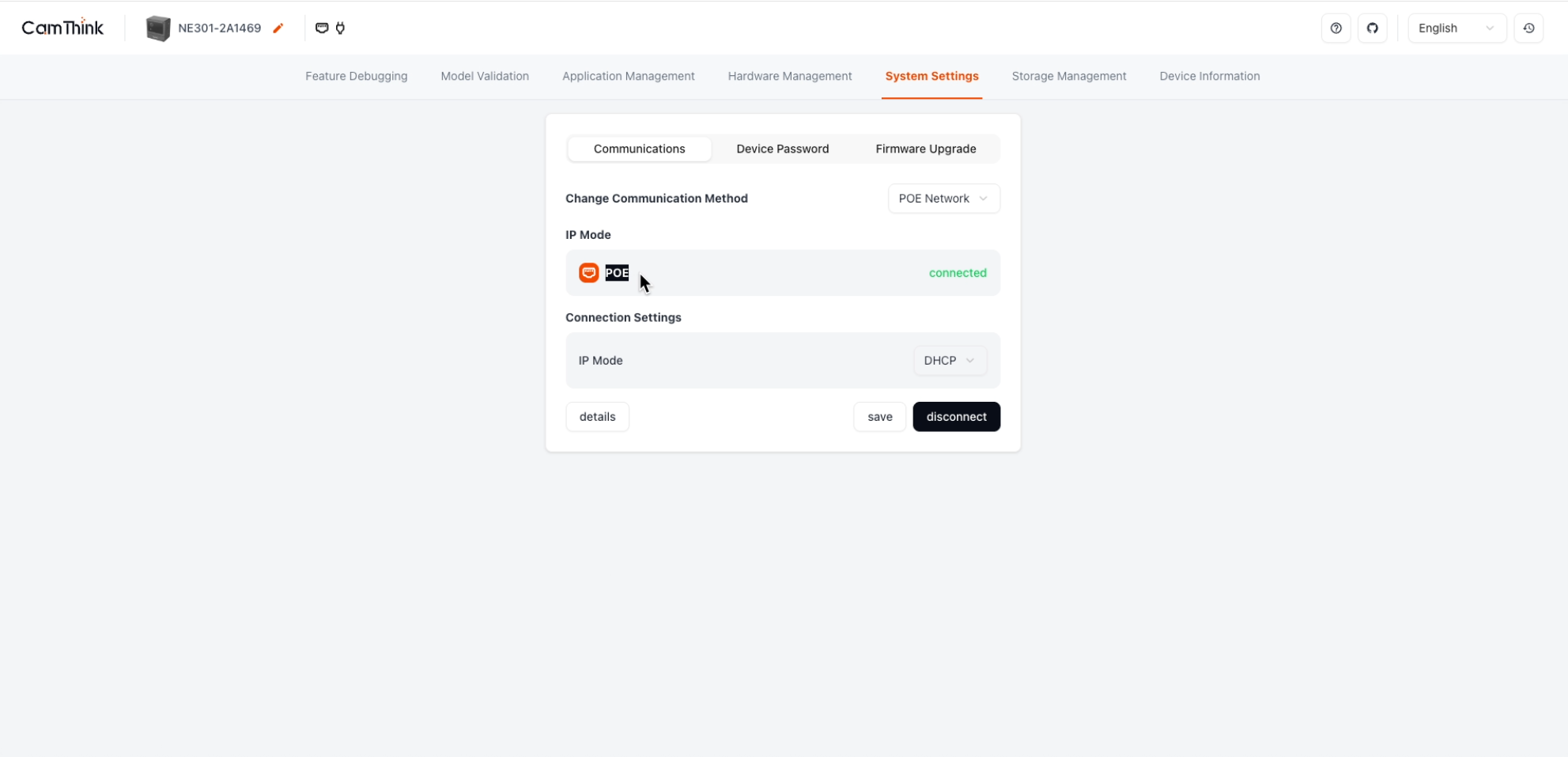 NeoEyes NE301 Web UI for Ethernet status and address configuration