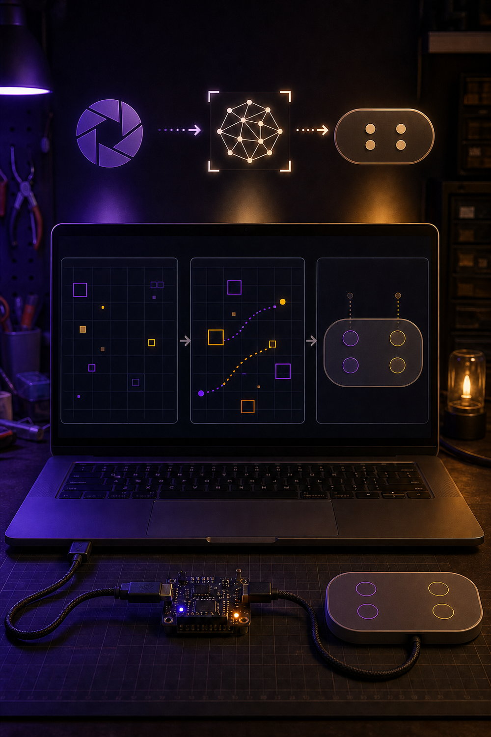 Illustrative see-decide-act workflow with a serial-connected controller adapter