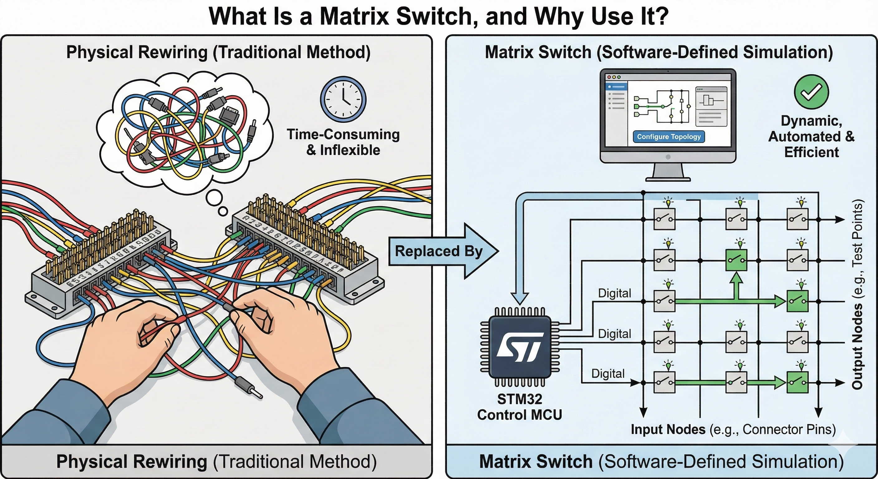 Test system for simulating any line based on matrix switch