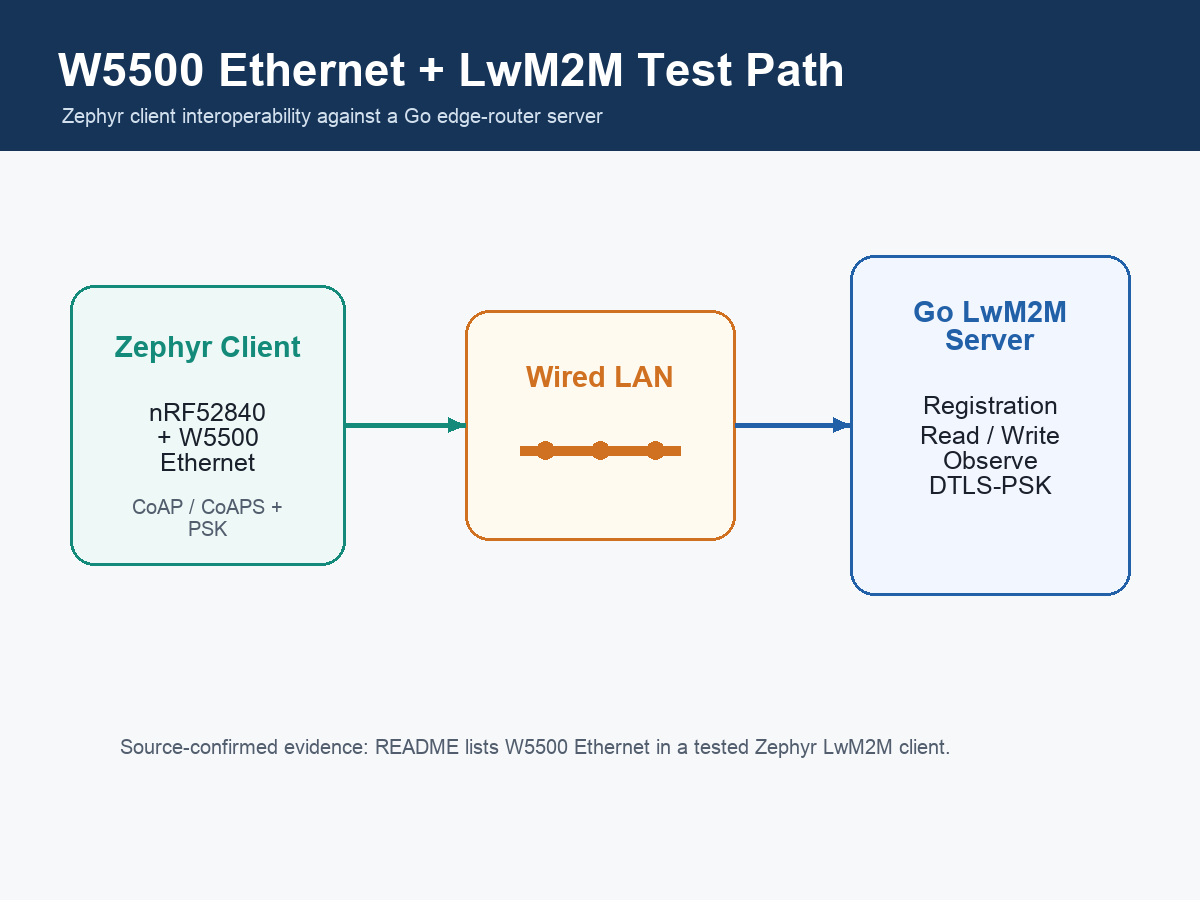 Generated overview of a W5500 Ethernet LwM2M client testing a Go LwM2M server