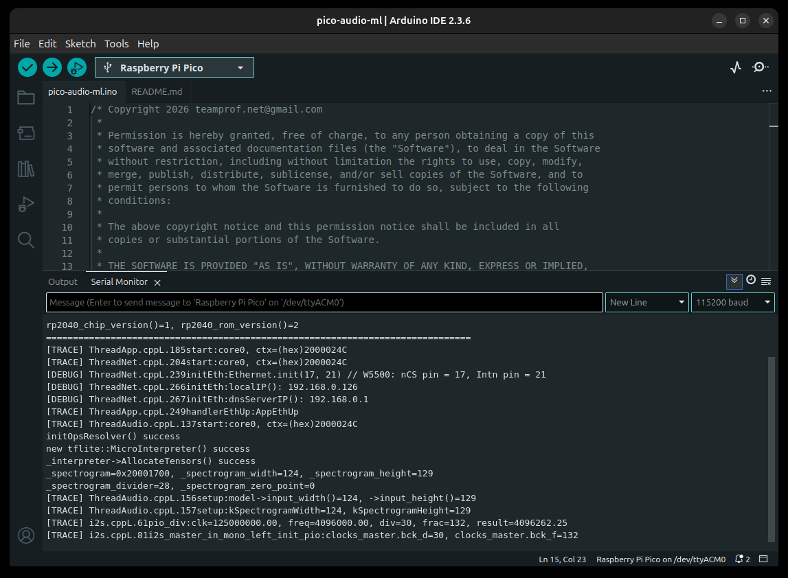 Source screenshot of Arduino Serial Monitor showing Ethernet initialization and local IP address
