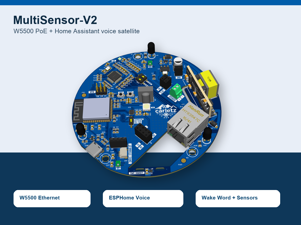 MultiSensor-V2 W5500 PoE Home Assistant voice satellite board render