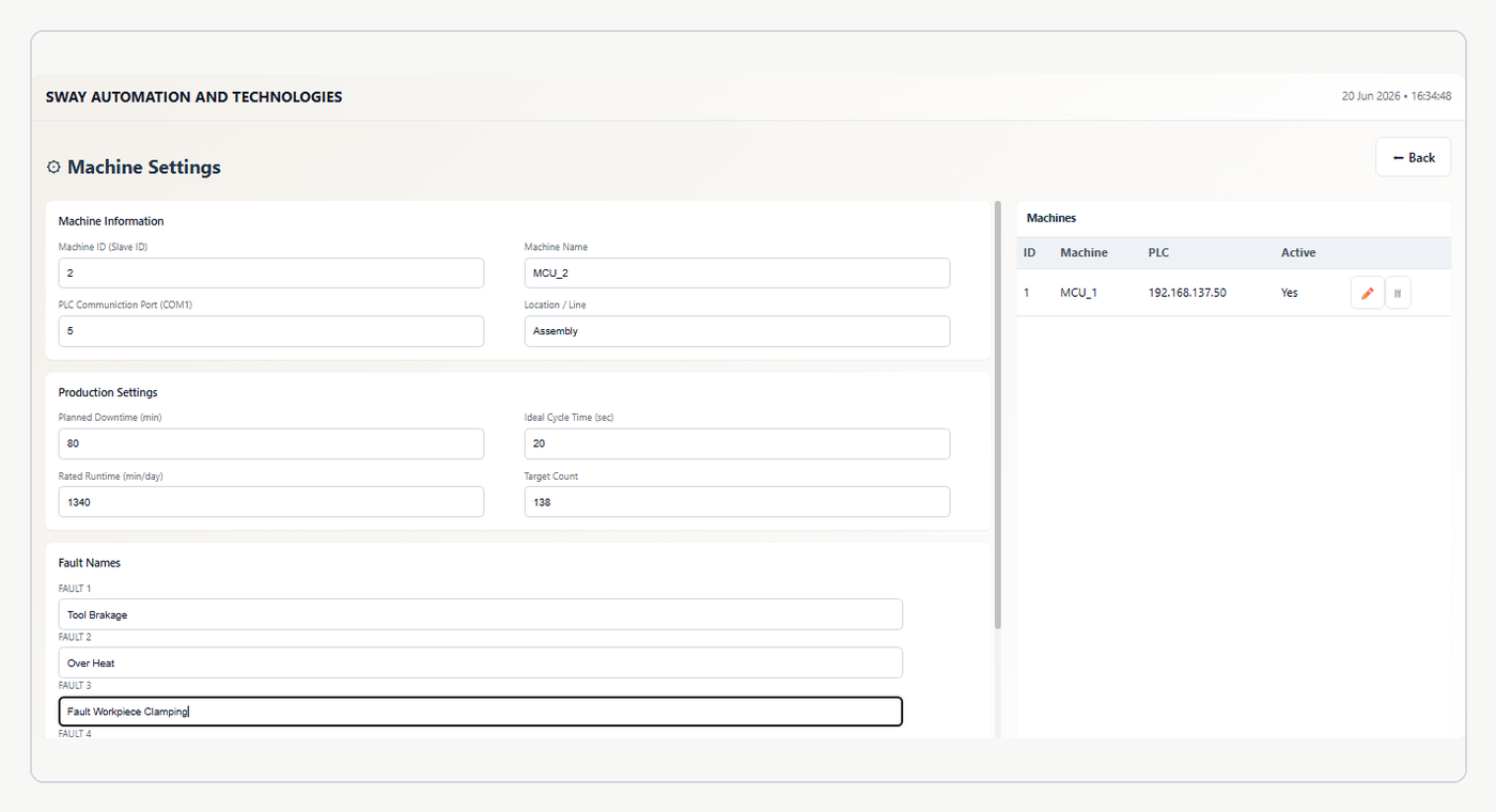 Machine settings screenshot from the OEE_Public repository