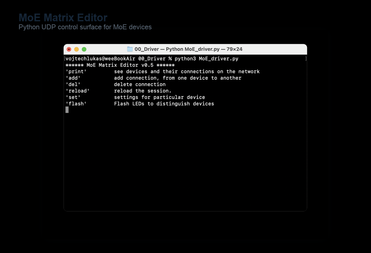 MoE Matrix Editor command screen from the companion network driver repository