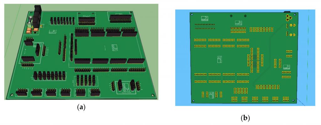 Figure 9. A 3D view of the Main Board: (a) front side; (b) back side.