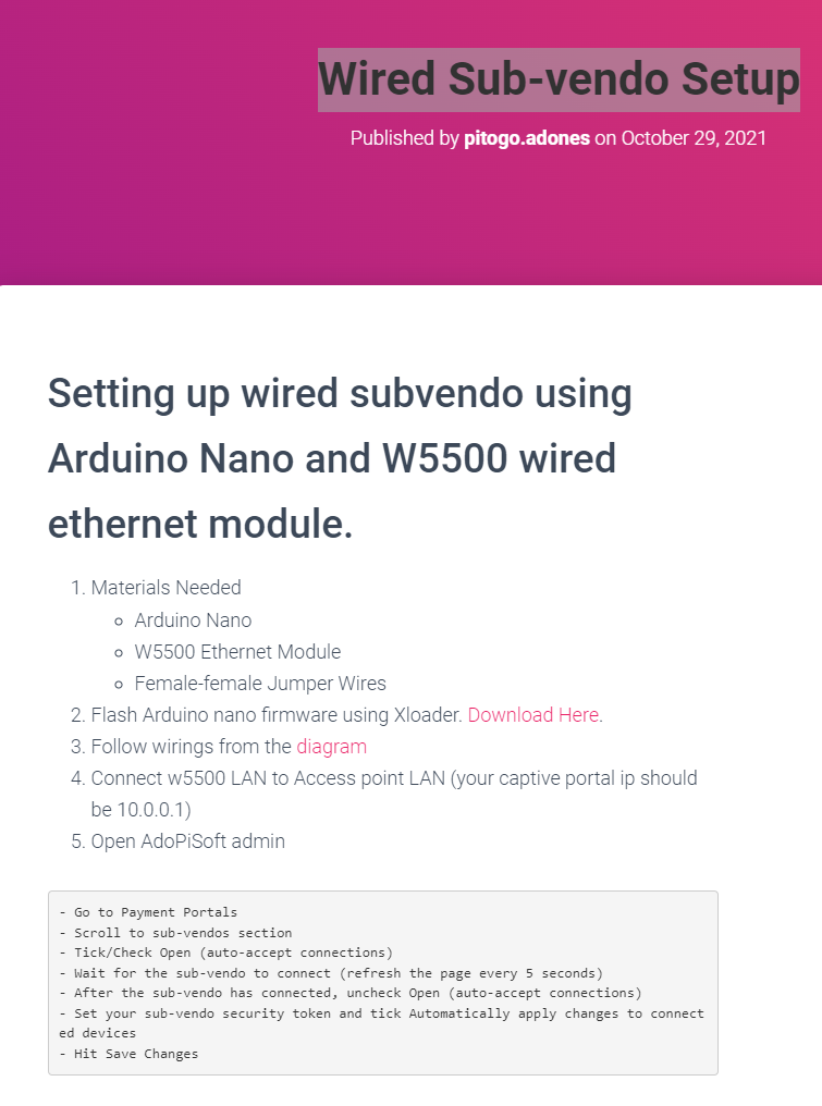 Wired Sub-vendo Setup