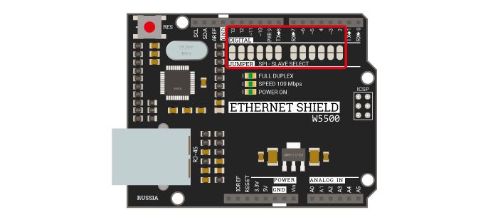 Ethernet Shield W5500 for Ethernet and Internet connection, Jumpers