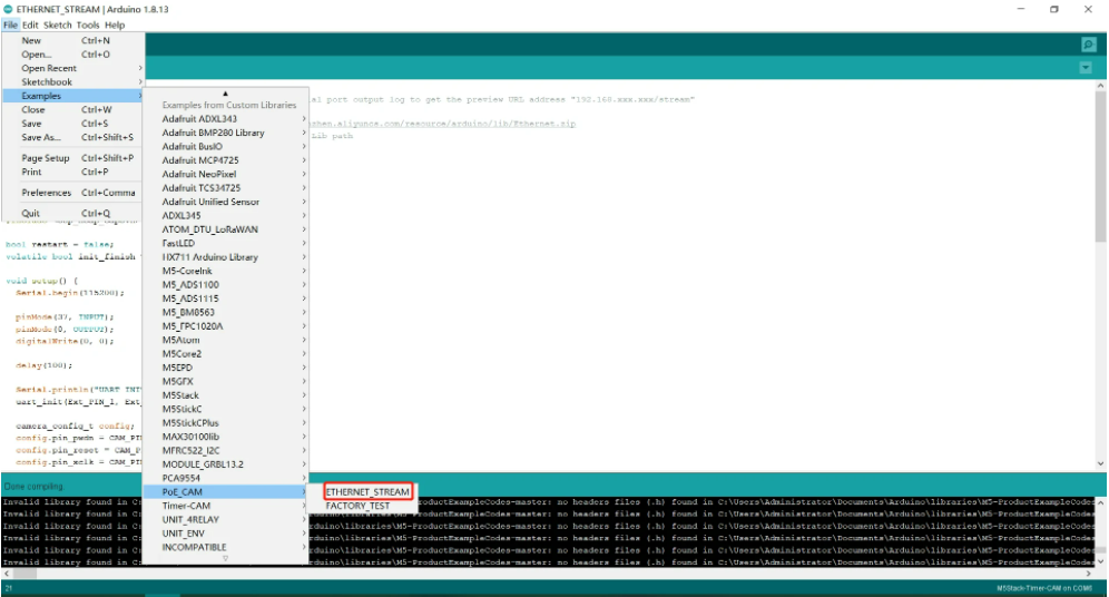 M5Stack PoE CAM arduino example (stream server), Description: