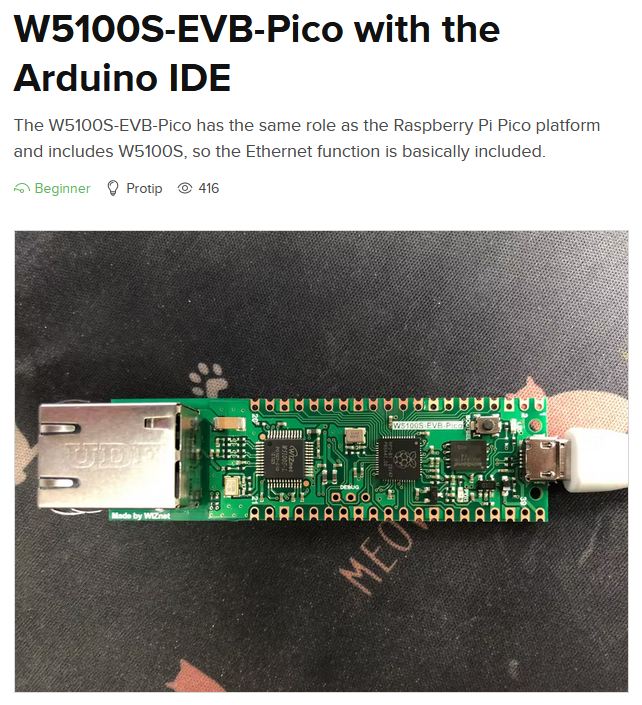 Arduino Raspberry Pi Pico/RP2040 Ethernet : W5100S-EVB-Pico