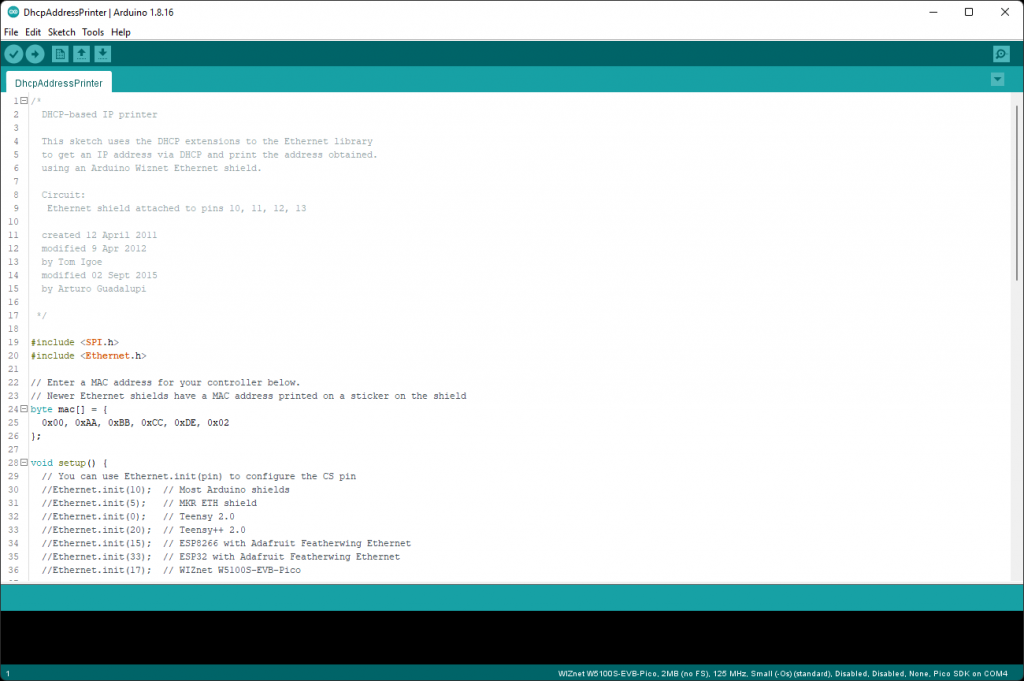 Arduino Raspberry Pi Pico/RP2040 Ethernet : W5100S-EVB-Pico