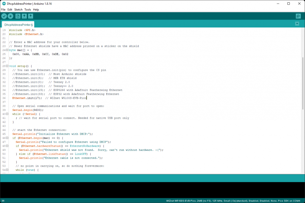 Arduino Raspberry Pi Pico/RP2040 Ethernet : W5100S-EVB-Pico