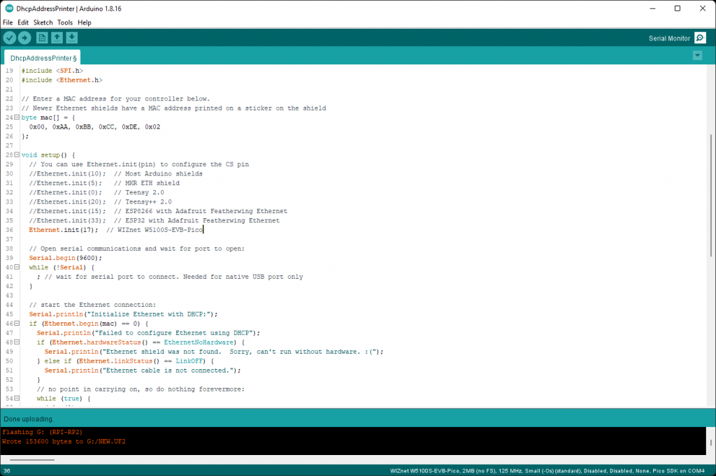 Arduino Raspberry Pi Pico/RP2040 Ethernet : W5100S-EVB-Pico