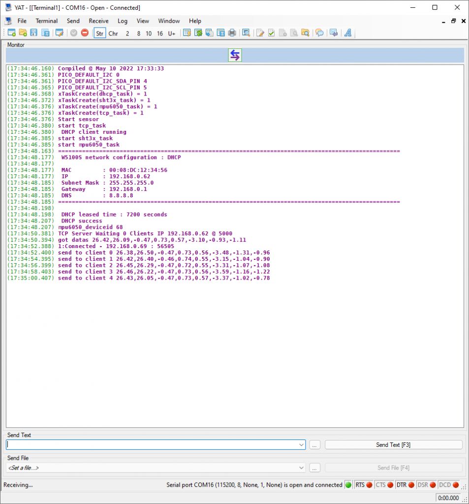 W5100S-EVB-Pico FreeRTOS Sensor Monitoring with the Node-RED